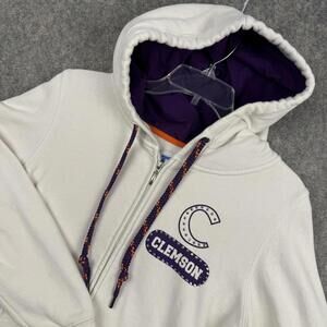 Clemson Tigers Full Zip Sweatshirt Hoodie White Purple Orange Studs Large 653